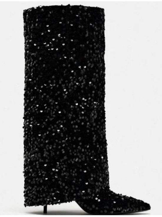 Zara Shoes - Zara Black Sequin Pointed Toe Knee High Boots NWT Size 9 Star Trek Wardrobe
